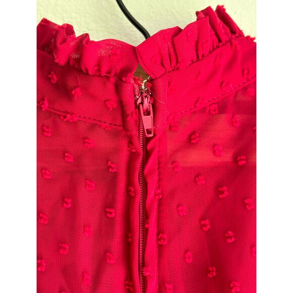 Mi Ami Womens Mini Dress Clip Dot Tiered Ruffle Neck Long Sleeve‎ Red Small - Picture 4 of 6